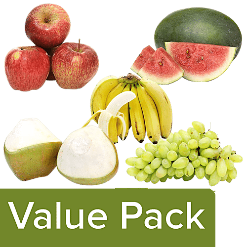 Fresho Apple Shimla + Banana Robusta+ Orange Nagpur+ Watermelon+ Grapes Sonaka Seedless, Combo 5 Items