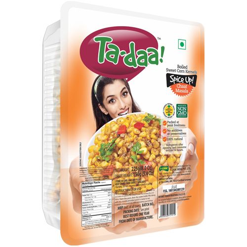 Tadaa Boiled Sweet Corn Kernel - Spice Up With Chat Masala Seasoning, 225 g Tray