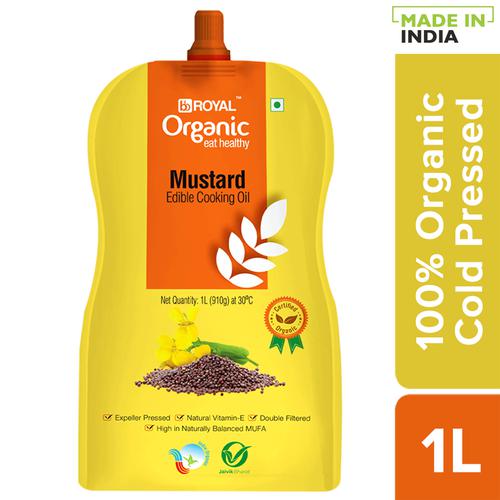 BB Royal Organic Cold Pressed Kachi Ghani Mustard Cooking Oil, 1 L Spout Pack